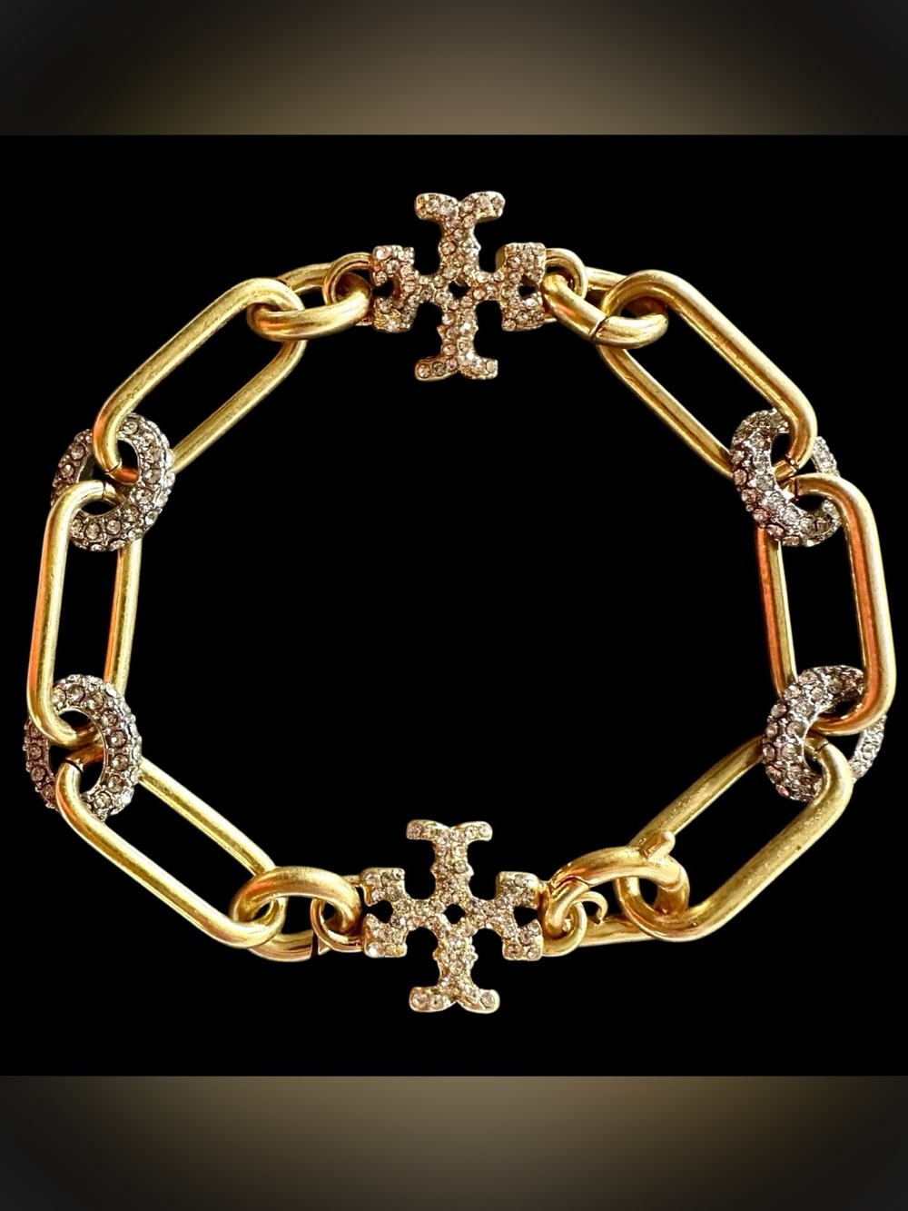NWT Auth. Tory Burch Roxanne Pave Bracelet in rolled Tory Antique Gold